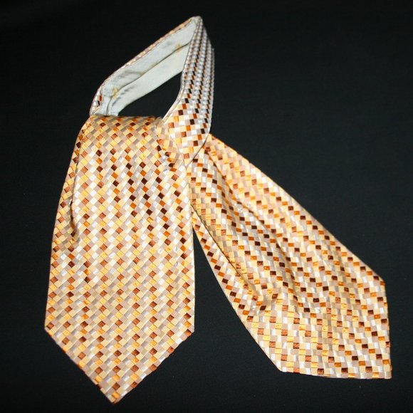 Ascot 100% Silk Jacquard Checkered Brown & Gold - Picture 1 of 3